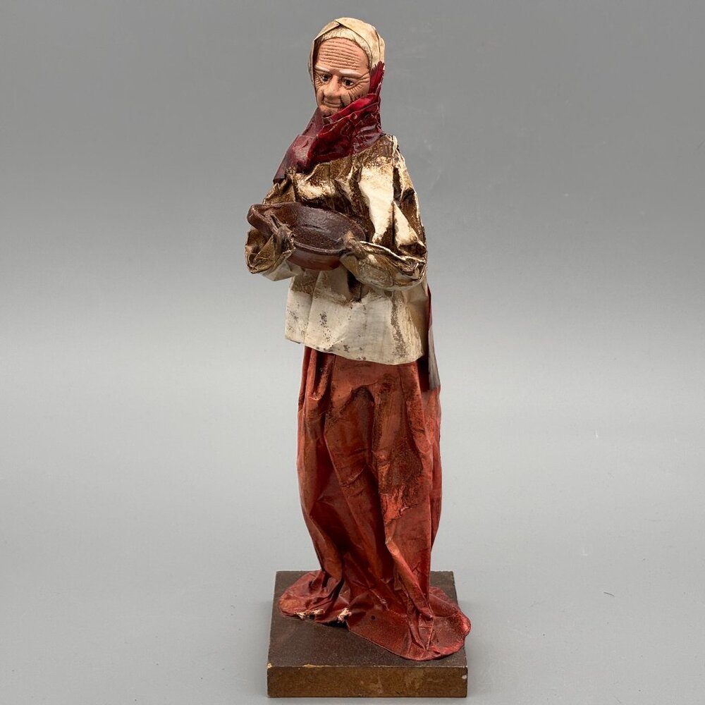Vintage Mexican Paper Mache Man With Bowl, 12 Inch Folk Art Statue Handmade